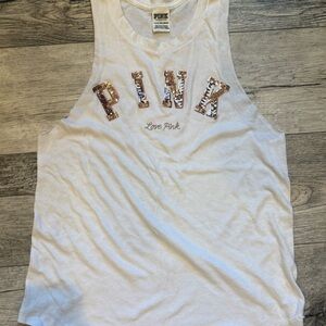 PINK Victoria's Secret White Tank with Rose Gold Sequins